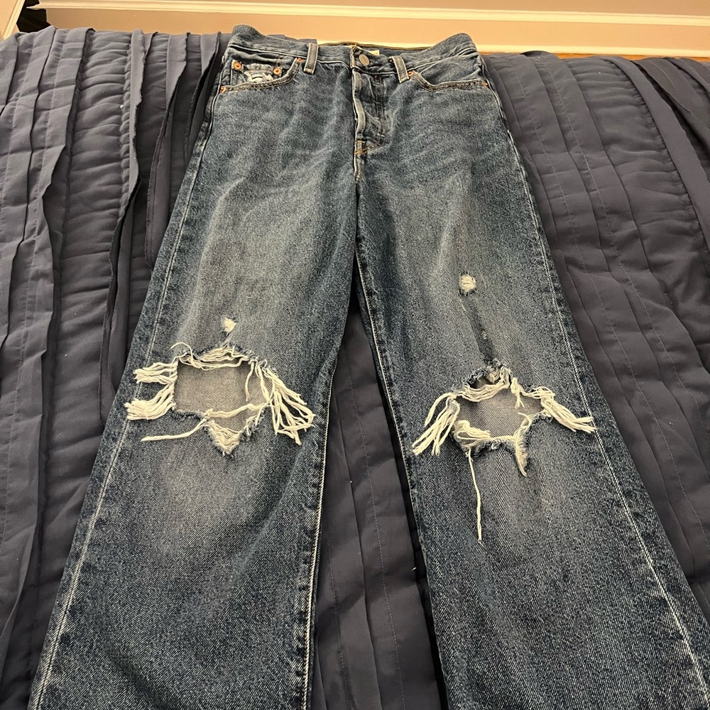 Levi's Classic Blue Distressed Straight Leg Jeans